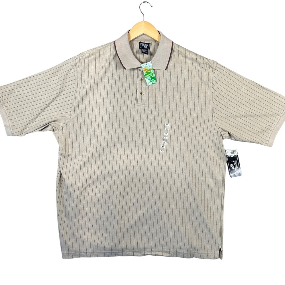 Junction West Mens‎ Polo Shirt Tan Stripe Casual Short Sleeve Size XL